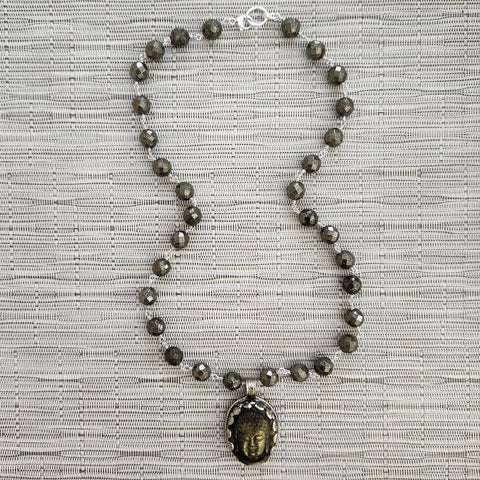 0--PYRITE NECKLACE WITH BUDDHA PENDANT-24"