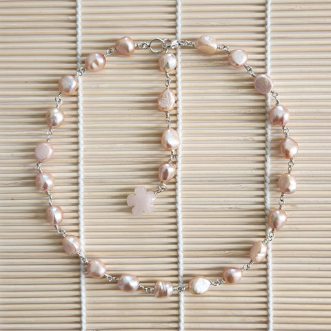 BLUSH PEARL NECKLACE-16"