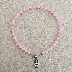 0--PINK JADE NECKLACE W/ 925 BUDDHA--16"