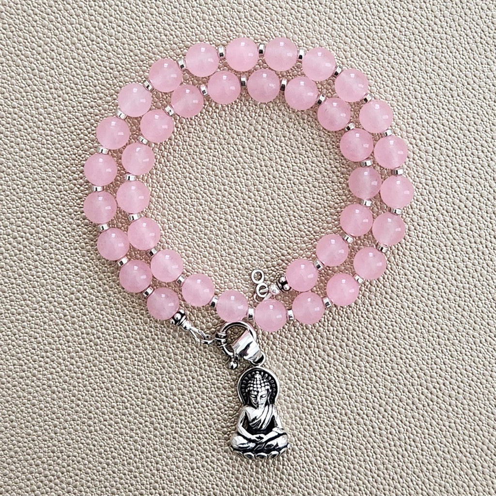 0--PINK JADE NECKLACE W/ 925 BUDDHA--16"
