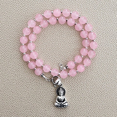 0--PINK JADE NECKLACE W/ 925 BUDDHA--16"