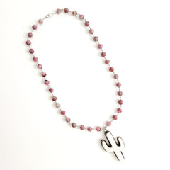 SAKURA QUARTZ NECKLACE WITH CACTUS PENDANT--27"