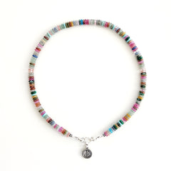 MIXED MINI GEMSTONE NECKLACE W/ MINI 925 BUDDHA CHARM-16"