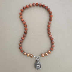 0--NATURAL SUNSTONE NECKLACE W/ 925 BUDDHA--20"
