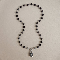 00--GARNET NECKLACE W/ 925 SILVER SKULL LOCK-24"