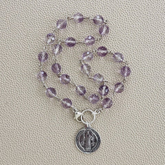 CAPE AMETHYST NECKLACE WITH ST. BENEDICT MEDAL-16"