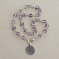 CAPE AMETHYST NECKLACE WITH ST. BENEDICT MEDAL-16"