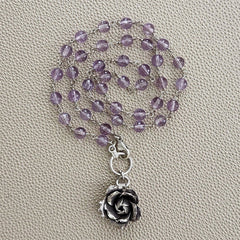 PINK AMETHYST NECKLACE WITH ROSE PENDANT-20"