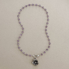 PINK AMETHYST NECKLACE WITH ROSE PENDANT-20"