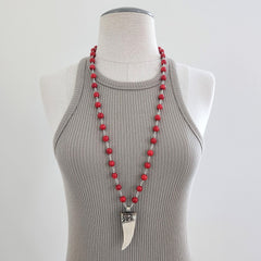 RED CORAL NECKLACE WITH BONE CLAW PENDANT-33IN