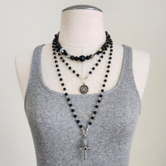 0--MIXED WHIMSIES IN BLACK NECKLACE-16"