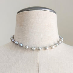 SILVER PEARL NECKLACE WITH FLEUR DE LIS PENDANT-18"