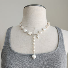 WHITE BAROQUE PEARL NECKLACE-17"
