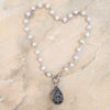 ECRU PEARLS (10MM) NECKLACE WITH MARCASITE PENDANT-18"