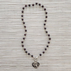 GARNET NECKLACE WITH SCARAB PENDANT-20"