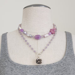 0--KOKO KAI LAVENDER MIX BEADED NECKLACE-16"
