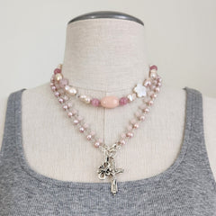 0--KOKO KAI LIGHT PINK MIX BEADED NECKLACE-16"