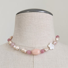 0--KOKO KAI LIGHT PINK MIX BEADED NECKLACE-16"