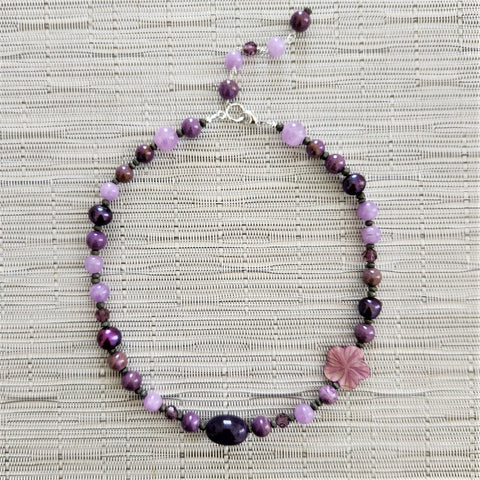 PURPLE COLORED MIXED BEAD NECKLACE-16"