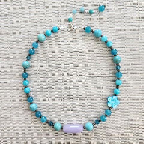 TEAL COLORED MIXED BEAD NECKLACE-16"