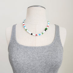 EVIL EYE & WHITE QUARTZ NECKLACE-MULTI COLOR-19"