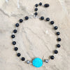 BLACK ONYX-CARVED BEAD-NECKLACE-16"