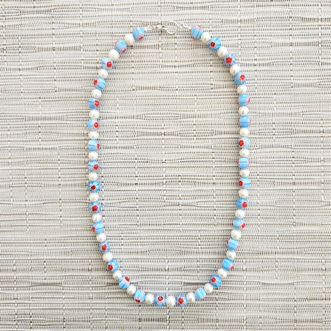 MILLEFIORI BLUE BEAD NECKLACE-19"