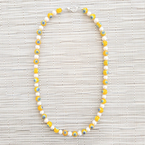 MILLEFIORI YELLOW BEAD NECKLACE-19"