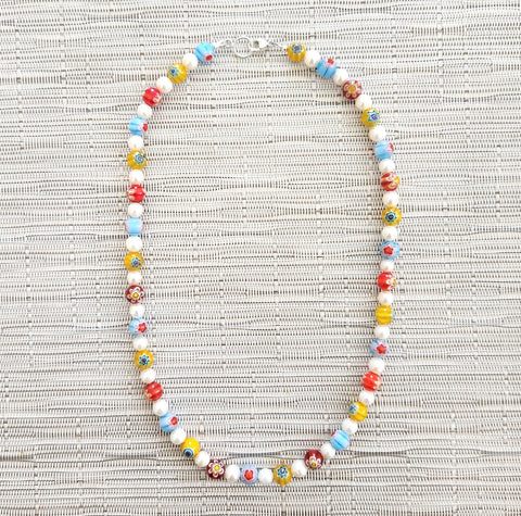 MILLEFIORI MULTI COLORED BEAD NECKLACE-19"