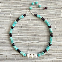 AMAZONITE & GARNET NECKLACE-16"