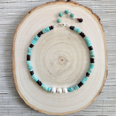 AMAZONITE & GARNET NECKLACE-16"