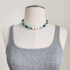 AMAZONITE & GARNET NECKLACE-16"