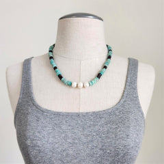 AMAZONITE & GARNET NECKLACE-16"