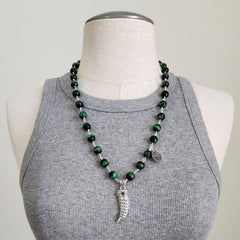 GREEN TIGERS EYE NECKLACE WITH CLAW PENDANT-24"