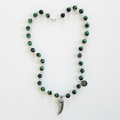 GREEN TIGERS EYE NECKLACE WITH CLAW PENDANT-24"