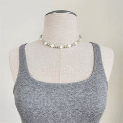 PISTACHIO PEARLS WITH MOTHER OF PEARL STARS NECKLACE-16"