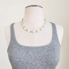 PISTACHIO PEARLS WITH MOTHER OF PEARL STARS NECKLACE-16"