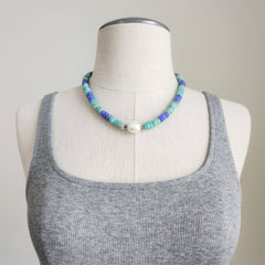 AMAZONITE & JADE NECKLACE-16"