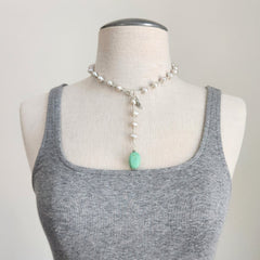 ECRU PEARLS WITH TURQUOISE DROP NECKLACE-18"