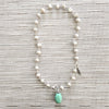 ECRU PEARLS WITH TURQUOISE DROP NECKLACE-18"