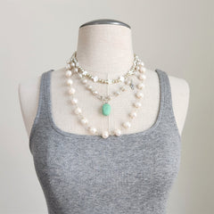 ECRU PEARLS WITH TURQUOISE DROP NECKLACE-18"