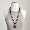 BLACK ONYX NECKLACE WITH SKULL PENDANT-28"