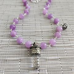 LAVENDER JADE NECKLACE WITH CLEAR QUARTZ PENDANT-24"