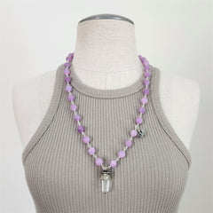 LAVENDER JADE NECKLACE WITH CLEAR QUARTZ PENDANT-24"