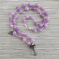 LAVENDER JADE NECKLACE WITH CLEAR QUARTZ PENDANT-24"