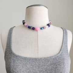 MIXED AGATE NECKLACE WITH PINK ACCENT-16"