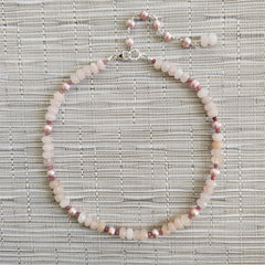 ROSE QUARTZ & PEARL NECKLACE-16"