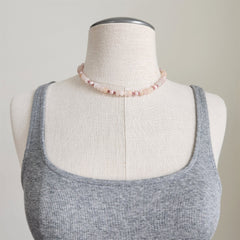 ROSE QUARTZ & PEARL NECKLACE-16"