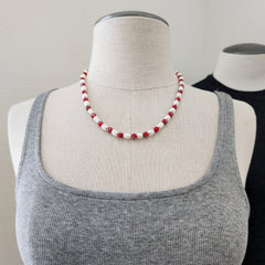 EYE BEAD & PEARL NECKLACE-RED-19"