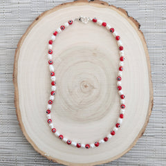 EYE BEAD & PEARL NECKLACE-RED-19"